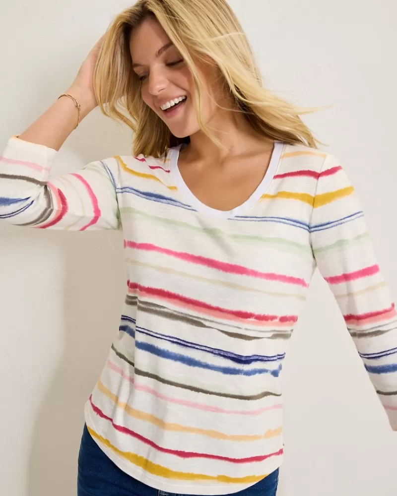 Women Tommy Bahama Ashby Isles Sealight Stripe 3/4-Sleeve T-Shirt