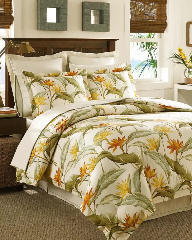 Tommy Bahama Set Lussuoso con Stampa Uccelli del Paradiso - Copriletto California King Completo 4 Elementi per Camera da Letto Esclusiva
