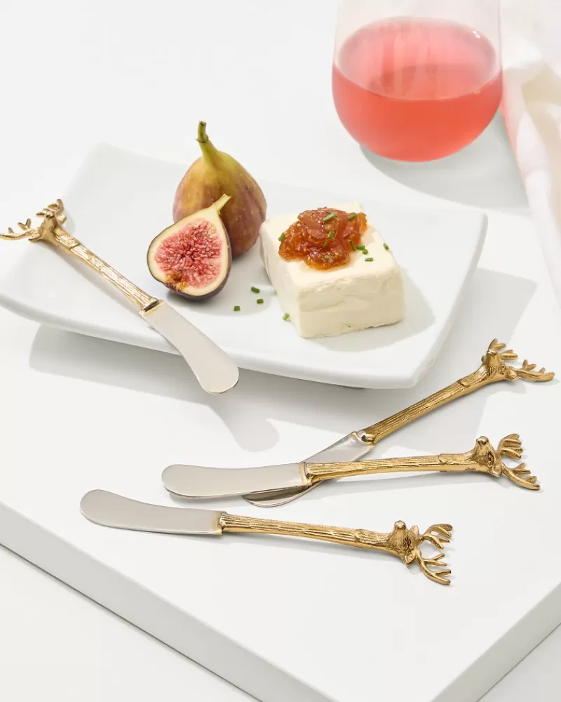 Tommy Bahama Brass and Stainless Steel Stag Butter Knives - Set of 4