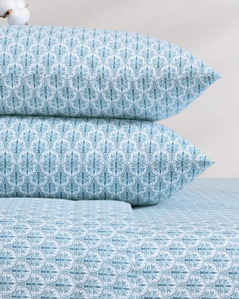 Tommy Bahama - Completo Lenzuola Batik Marino King Size, 4 Pezzi con Motivo Onde Artigianali per Camera da Letto