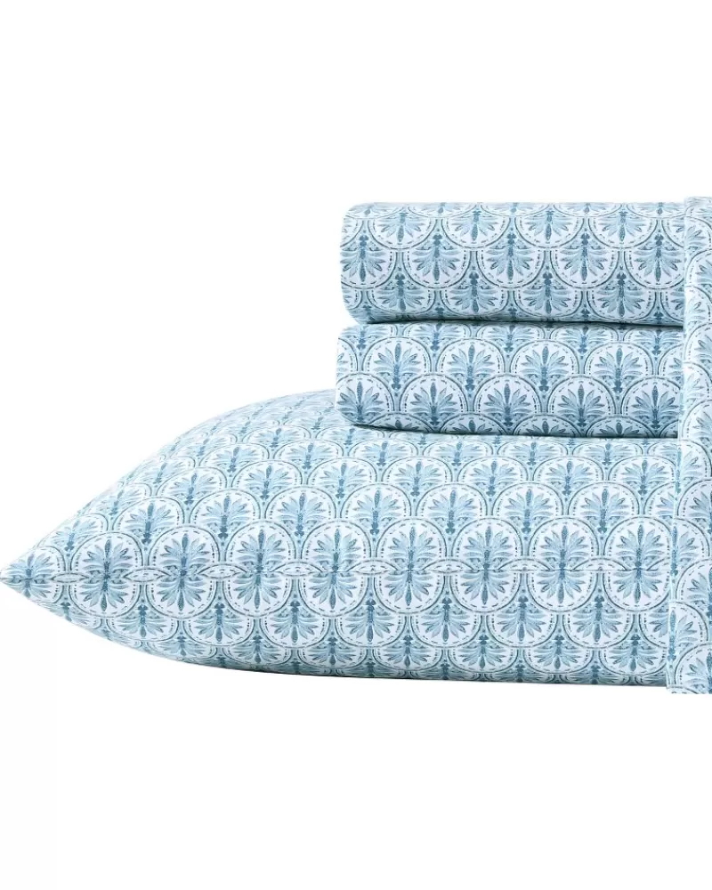 Tommy Bahama - Completo Lenzuola Batik Marino King Size, 4 Pezzi con Motivo Onde Artigianali per Camera da Letto