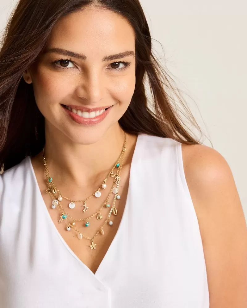 Women Tommy Bahama Coral Isles Semi-Precious Stone & Pearl Layered Necklace