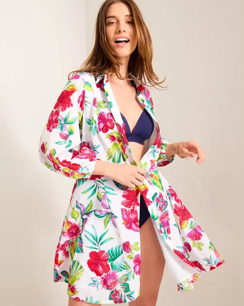 Women Tommy Bahama Fiesta Floral Coverup Shirt Dress