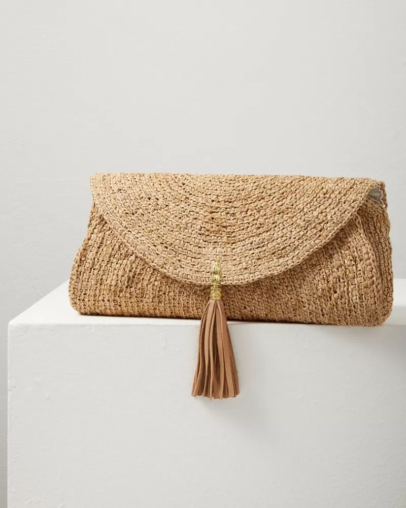 Women Tommy Bahama Islamora Lux Crocheted Raffia Clutch