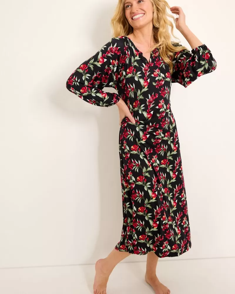 Women Tommy Bahama Jersey Long-Sleeve Maxi Sleep Dress