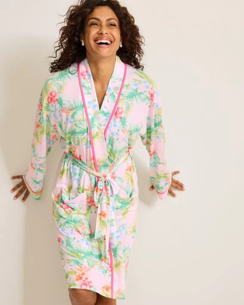 Women Tommy Bahama Jersey Long-Sleeve Short Robe