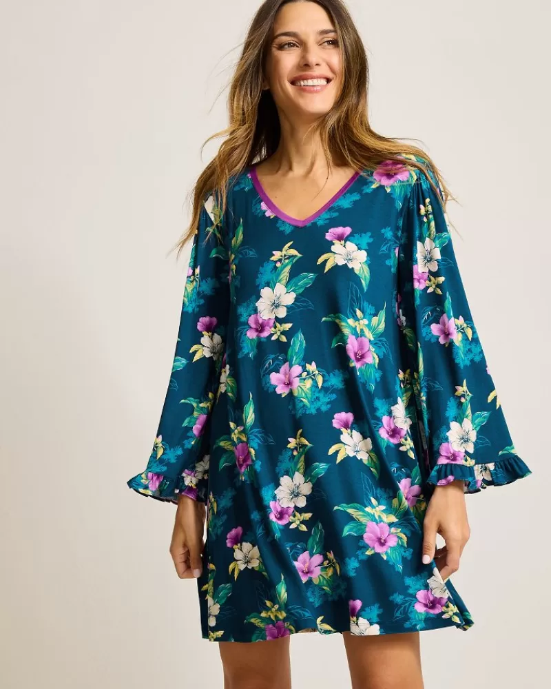 Women Tommy Bahama Jersey Long-Sleeve Short Sleep Dress