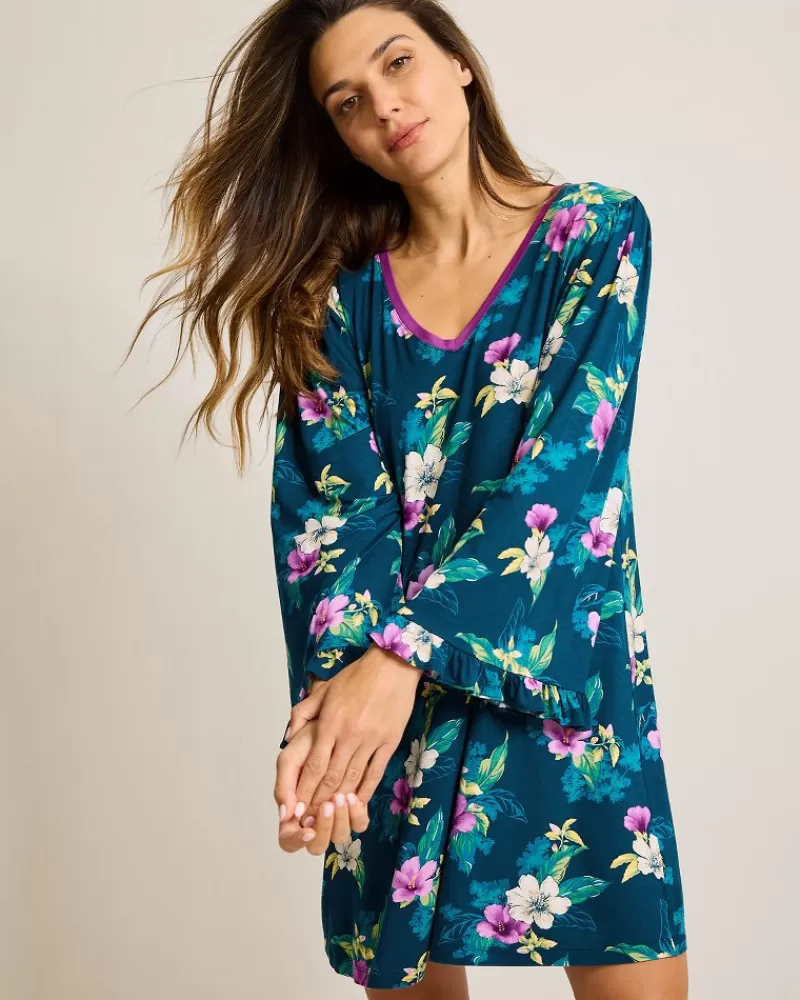 Women Tommy Bahama Jersey Long-Sleeve Short Sleep Dress