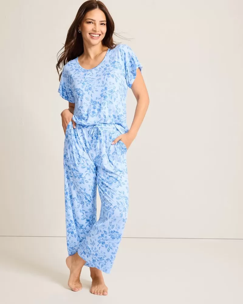 Women Tommy Bahama Jersey Short Sleeve & Cropped Pants Pajama Set