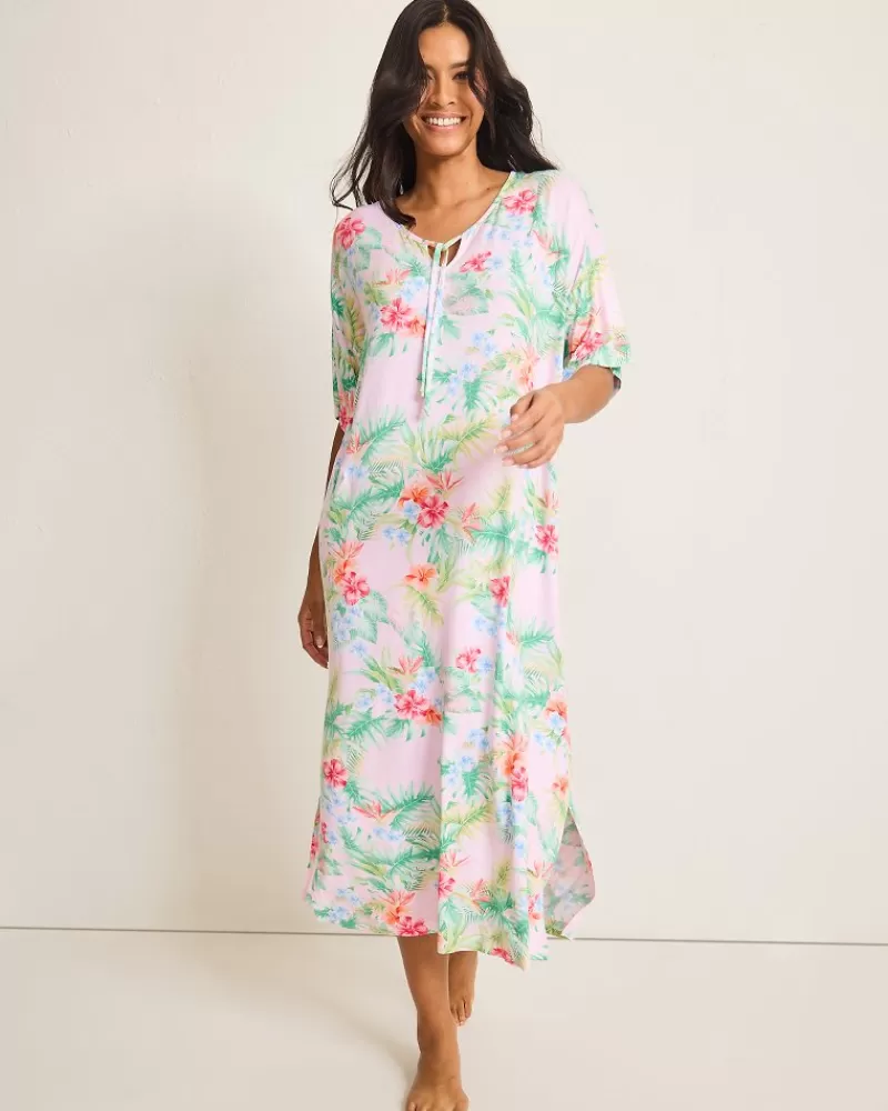 Women Tommy Bahama Jersey Short-Sleeve Maxi Sleep Caftan