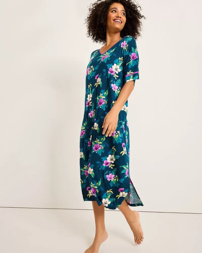 Women Tommy Bahama Jersey Short-Sleeve Maxi Sleep Caftan