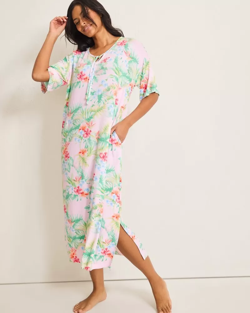 Women Tommy Bahama Jersey Short-Sleeve Maxi Sleep Caftan