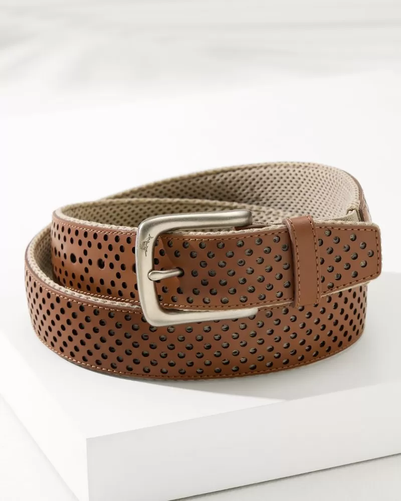 Tommy Bahama Leather Mesh Cushion Performance Belt