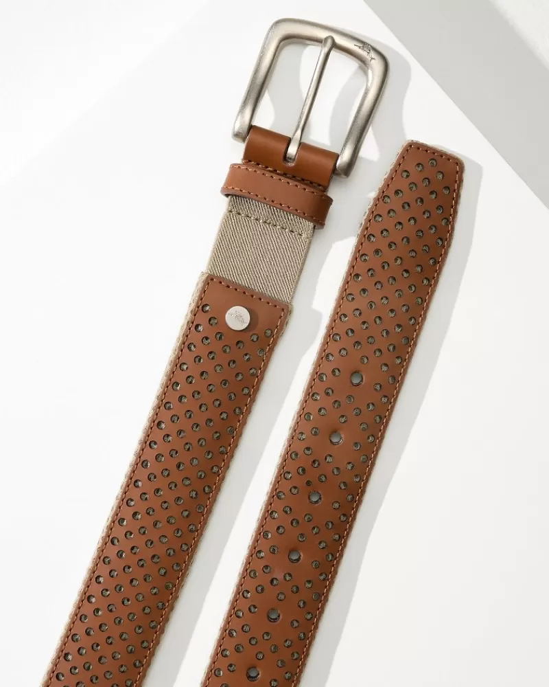 Tommy Bahama Leather Mesh Cushion Performance Belt