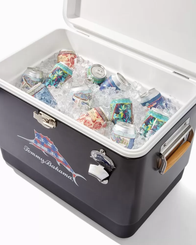 Frigo Portatile Tommy Bahama Stile Palma e Marlin - Capienza 50 Litri per Escursioni al Mare, Ispirato alla Vita all'Aria Aperta