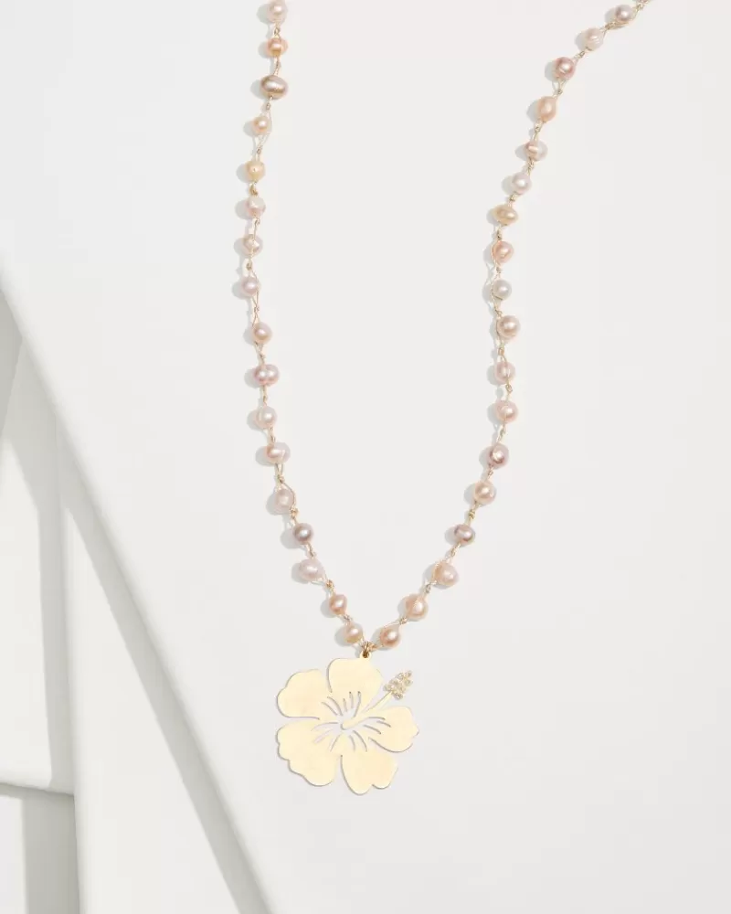 Tommy Bahama Donna - Elegante Collana con Perle e Ciondolo Ibisco Floreale, Ispirazione Tropicale