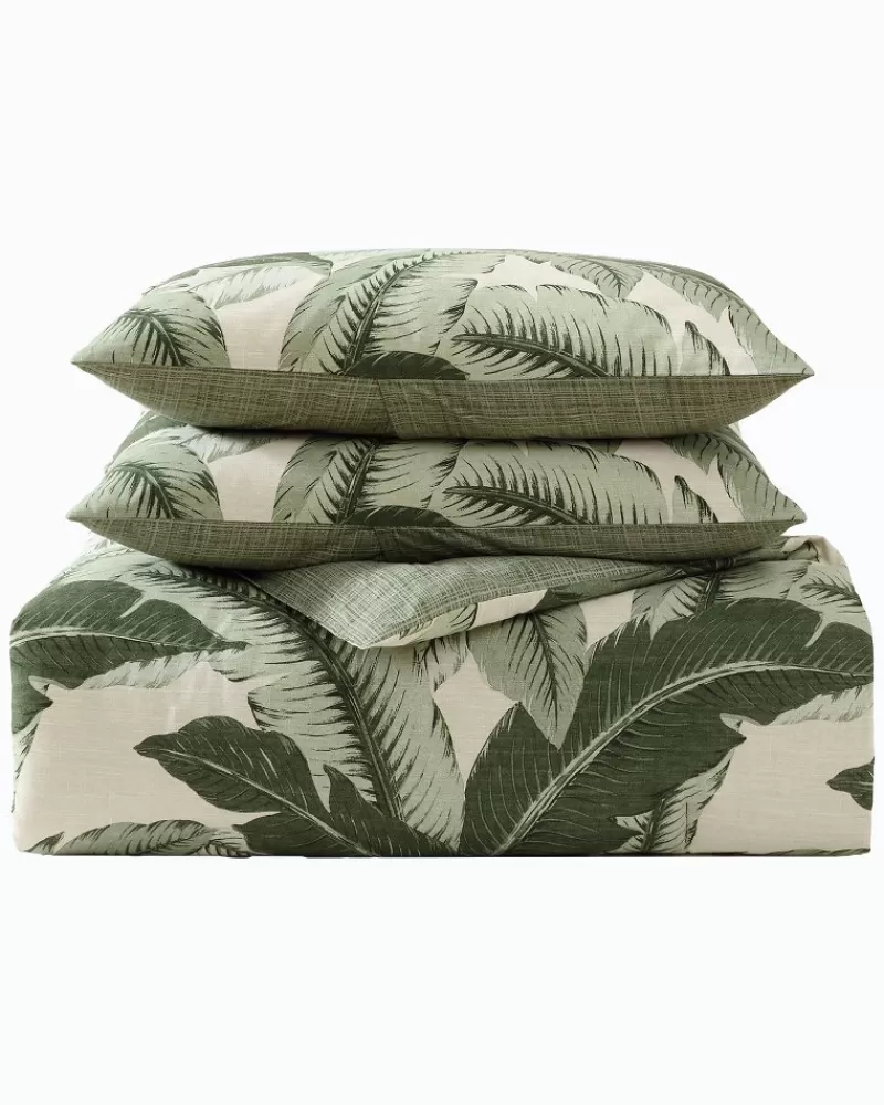Tommy Bahama - Completo Copriletto Queen/Full Size con 3 Pezzi, Motivo Palme dal Design Vintage, Stile Tropicale Retrò