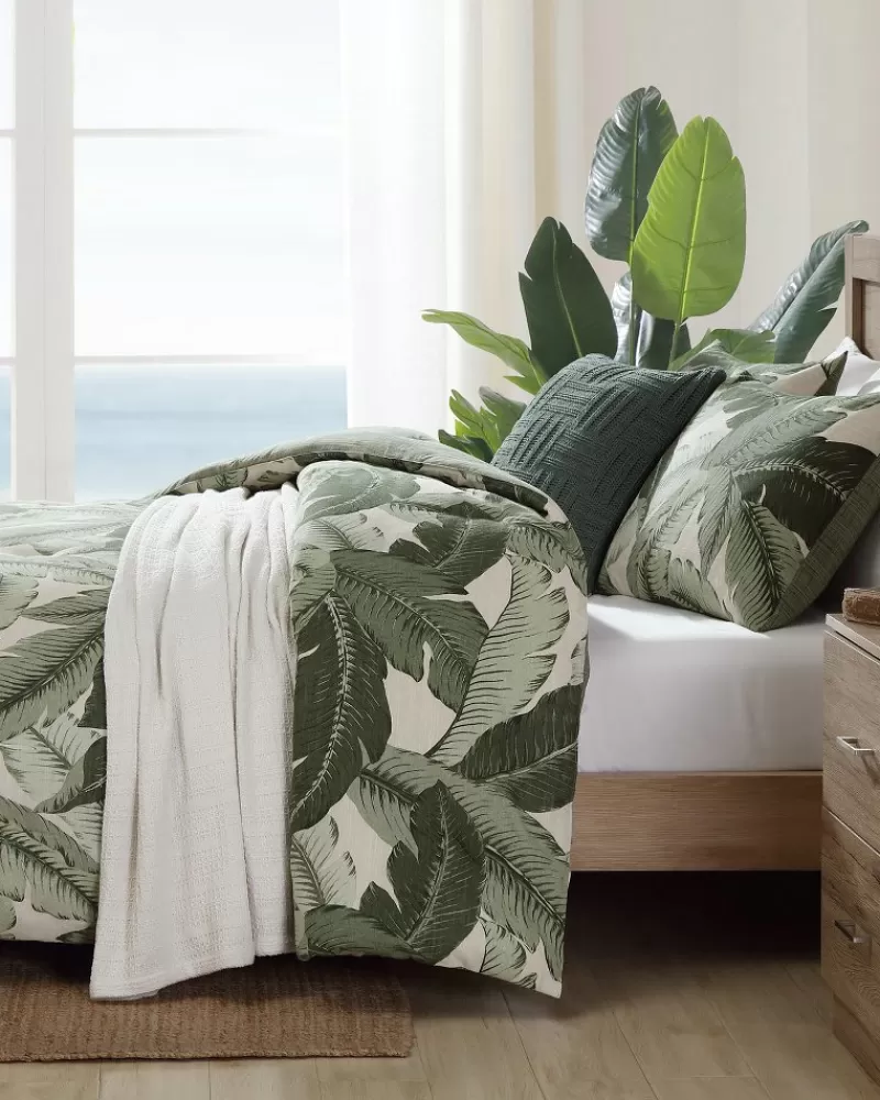 Tommy Bahama - Completo Copriletto Queen/Full Size con 3 Pezzi, Motivo Palme dal Design Vintage, Stile Tropicale Retrò